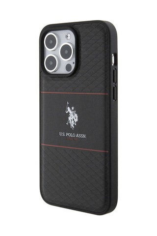 Apple Uyumlu iPhone 15 Pro Max Kılıf U.s. Polo Assn. Lisanslı Deri Şeritli Logo Dizayn Kapak Siyah