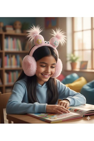 Kervan Pazarı Peluş Katlanabilir Sevimli Saç Detaylı Kulaklık Pembe