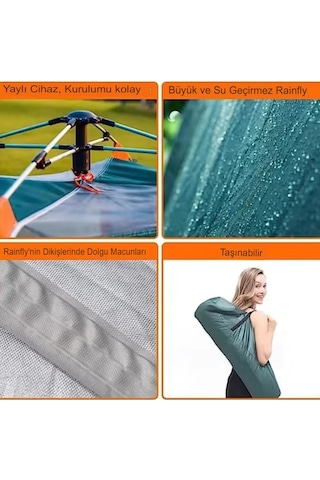 Reidan 4 Kişilik Kare Çadır Otomatik Kamp Çadırı 215x215x142cm Dayanıklı Koyu Yeşil