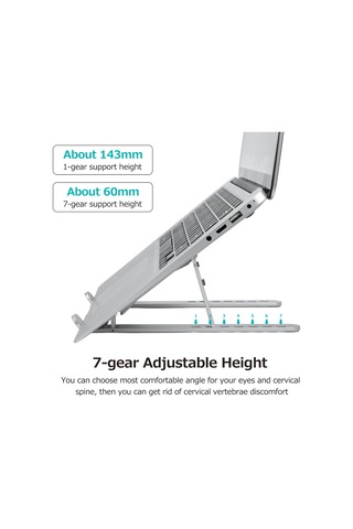 Yuntech01 Alüminyum Foldable Bilgisayar Ayakçısı 7 Seviye Yükseklik Ayarlı Soğutma Desteği Gümüş