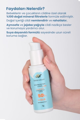 %100 Doğal 50+ Spf Yüksek Korumalı Çocuk Güneş Koruyucu Losyon