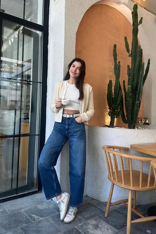 Açelyaokcu High Waist Tailored Baggy Balloon Kadın Jean Pantolon Lacivert