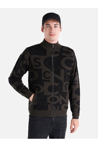 Colins Regular Fit Fermuarlı Baskılı Triko Siyah Erkek Hırka Cl1065574 Siyah