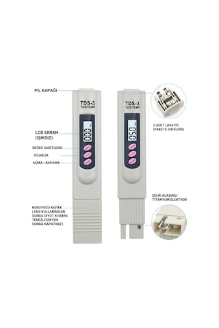 TDS Metre Su Kalite Test Ölçüm Cihazı Saflık Ölçer Pil+Deri Kılıf