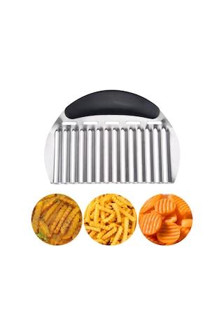 Büyük Kırışık Kesici Patates Kızartması Kesici, Büyük Kırışık Patates Kesici Dalgalı Doğrayıcı, Paslanmaz Çelik Dalgalı Dilimleyici Havuç Sebze İçin Saplı Kırışık Kesme Doğrama Aletleri Gold