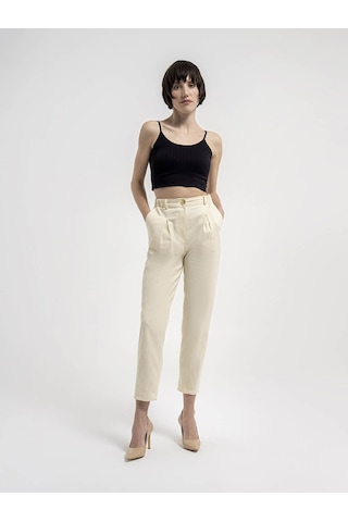 Slouchy Fit Kadın Pantolon Ekru