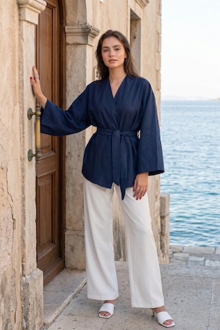 Kadın Kuşaklı Kimono 1177 Lacivert Kadın Kuşaklı Kimono 1177 Lacivert