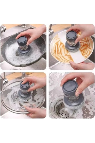 Suofeng "2'li Set Otomatik Deterjan Dispenserli Bulaşık Fırçası - Pratik Ve Uzun Ömürlü" Gri