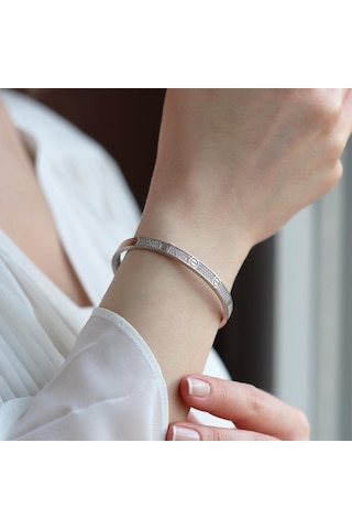 Crtr Modeli Zirkon Taşlı Gümüş Kelepçe Gümüş