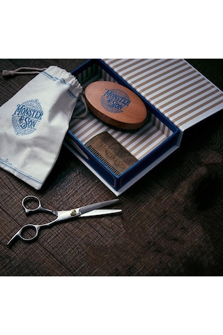 Monster&son Premium Sakal Fırça Tarak Makas Seti