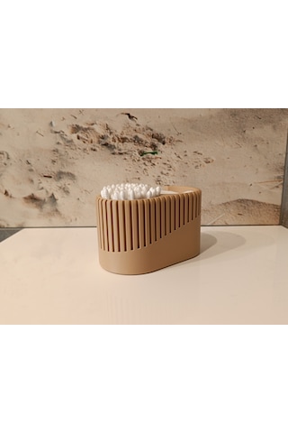 Modern Tasarımlı Çok Amaçlı Pamuk & Kulak Çubuğu Düzenleyici Organizer - 12x7x7cm Bej