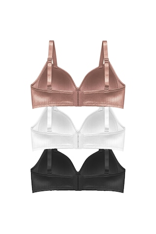 Cottonill Bra - Elvia Büyük Beden Parlak Balensiz Straplez Minimizer Kadın Sütyen 3'lü Paket-3 Çok Renkli
