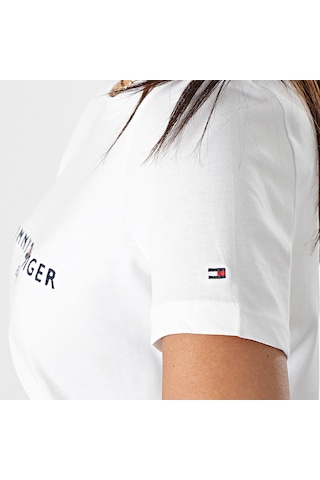 Tommy Hilfiger Tommyhilfiger Yazı Logo Nakışlı Pamuklu Kadın T-shirt Beyaz