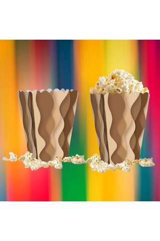 Mısır Kutusu Pop Corn Kutusu Dalgalı Kahve Tonları Desenli / 8 Parça