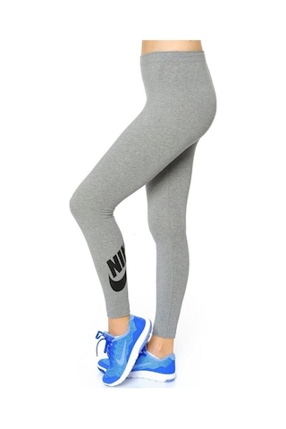 Nike Swoosh Yüksek Bel Pamuklu Bayan Gri Tayt