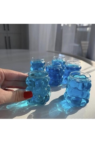 Şeffaf Kabarcıklı Cam Bardak 7 Cm, Kalın Cam Mini Su, Kahve, Kola Ve Meşrubat Bardağı, 4 Lü Set, Dayanıklı, Modern, Ergonomik Tasarım, Kahve Yanı Üzüm Bardak. Açık Kırmızı