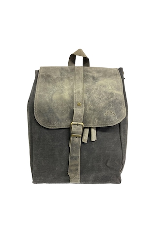 Old Cotton Cargo Deri Kanvas Tek Bölmeli Büzgülü Kapaklı Vintage Disayn Sırt Gezi Çantası Gds Erica Bag 7120 Siyah