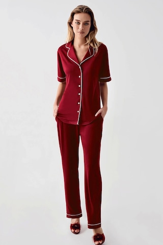 Kocabey Freshness 324 Kadın 4'lü Sabahlıklı Şorlu Pijama Takımı Bordo