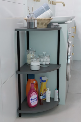 Kompakt 3 Katlı Köşe Raf Modern Çok Amaçlı Raf Banyo, Çamaşır Odası Düzenleyici Şık Köşe Ünitesi Antrasit