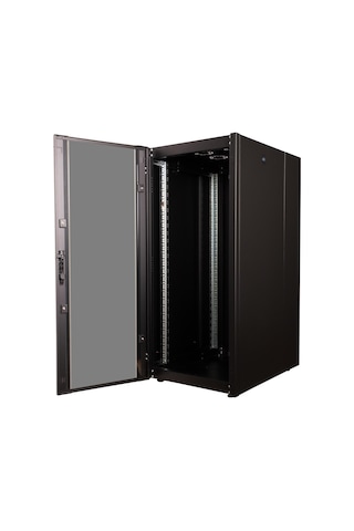 Lande Demonte 26u 600x800 Hyperline Dikili Tip Rack Kabinet Siyah Ön Cam Kapak / Tekerlekli