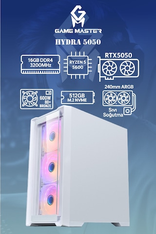 Game Master Hydra 5050 R5-5600 16 GB 512 GB SSD M2 RTX5050 Free Dos Masaüstü Oyuncu Bilgisayarı