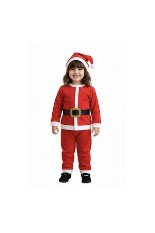 3 4 Yaş Çocuk Noel Baba Kostümü Şapkalı Ve Kemerli Yılbaşı Elbise Seti Diğer