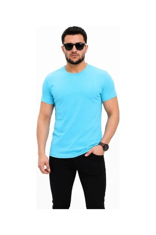 Veraura Lifestyle Erkek Basic Tişört Bisiklet Yaka Kısa Kol Günlük Yazlık Slim Fit T-shirt - Açık Mavi
