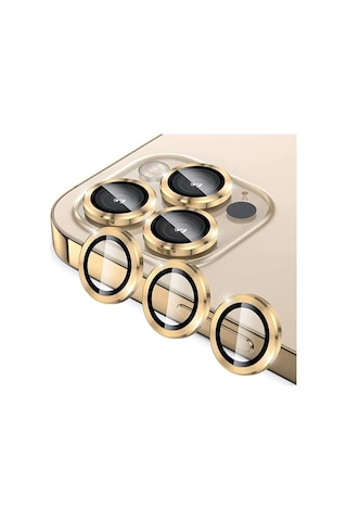 Apple Uyumlu iPhone 12 Pro Kamera Lens Koruyucu 3'lü Set Safir Çizilmez. Altın