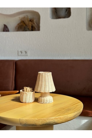 Rattan & Bambu Masa Üstü Kablosuz Pilli Abajur Alt- Üst Rattan Masa Lambası