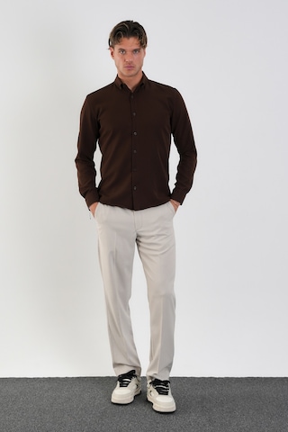 Redline Flex Slim Fit Yumuşak Kolay Ütü Nefes Alan Erkek Gömlek Kahve