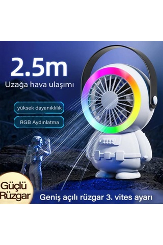 Polham 3 Kademeli Gece Lambalı 1500mah Şarjlı Taşınabilir Serinletici Vantilatör Fan, Ultra Sessiz