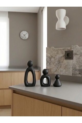 Kaveld Aura Family Minimalist Dekoratif Heykel 3'lü Set El Yapımı Modern Biblo Mermer Tozu & Çimento Kompozit Premium Salon Ve Ofis Dekoru Siyah