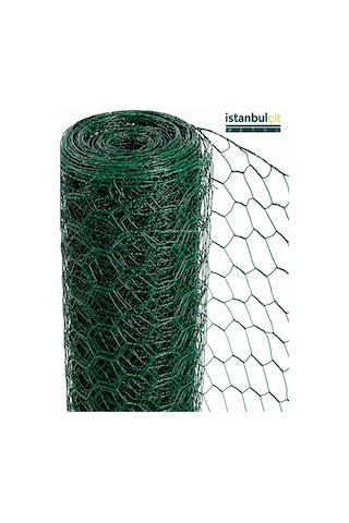 İstanbul Çit Metal Pvc Kümes Teli 3/4 İnç 19 Mm Göz 0,70 Mm Tel Kalınlığı Yeşil Altıgen Örgülü Bahçe Çiti
