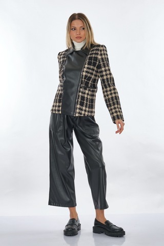 Unique Mode Gömlek Yaka Ekose Desenli Siyah Kadın Ceket Uw243001 001