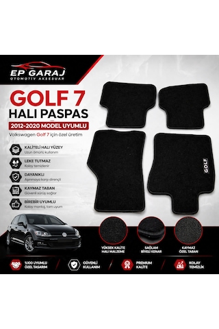 Volkswagen 2012-2020 Model Golf 7 Ve 7.5 Uyumlu Halı Paspas Takımı İnce Tip
