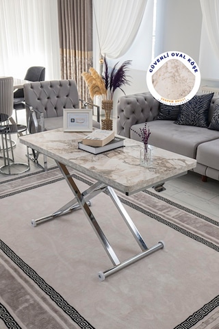 Home Üst Tabla Mdf Beyaz Mermer Oval Köşe Alt Krom