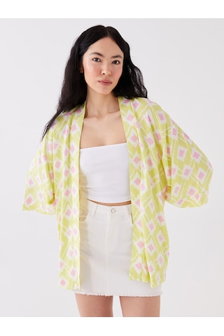 Lcw Vision Yeşil Şal Yaka Desenli Oversize Kadın Kimono