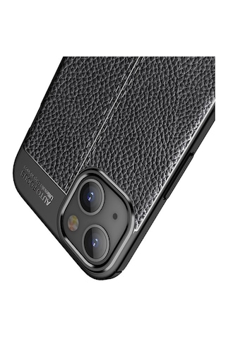 Smcaseİphone Uyumlu 13 Kılıf Deri Dokulu Silikon Nano Ekran Koruyucu Siyah