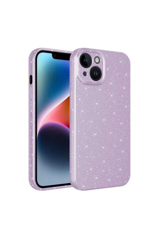 Apple Uyumlu iPhone 14 Plus Kılıf Kamera Korumalı Simli Lüks Zore Koton Kapak Lila