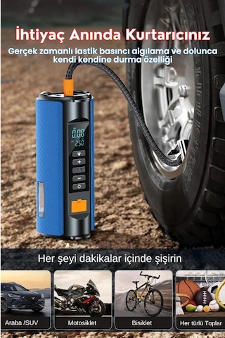Aimod Airpro 4 In 1 Şarjlı Akü Ateşleyici Hava Kompresör Lastik Şişirici Powerbank 5 Çeşit Led Işık