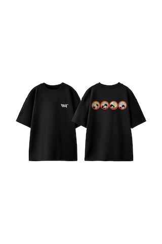 Thewert The Beatles Wallpaper Tasarım Sırt Baskılı Pamuk Siyah Oversize T-shirt