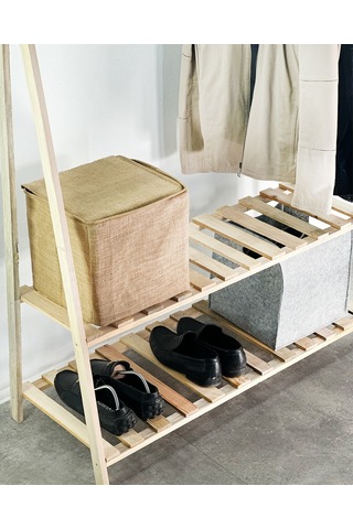 Ahşap Askılık Ayakkabılıklı Ayaklı Elbise Askısı 6014 Kahverengi