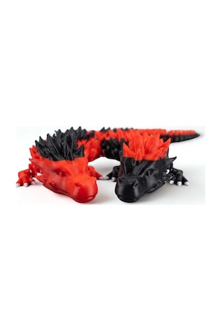 Riti Design - Volcano - 3d Hareketli Esnek Ejderha Figürü İkili Set - Siyah & Kırmızı 35cm