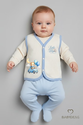 Babyden's Erkek Bebek Yelek Pamuklu Çıtçıtlı Elmas Jakarlı Ayıcık Baskılı Yenidoğan Bebek Yeleği Mevsimlik Ekru