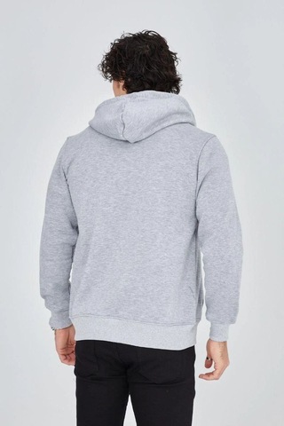 Vexor Erkek 3 İplik Pamuklu Fermuarlı Kapüşonlu Kanguru Cepli Baskılı Hoodie Hırka Sweatshirt -gri 4118168