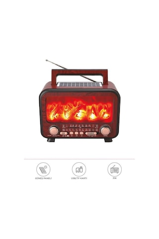 Şömine Görünümlü Solar Güneş Enerji Ahşap Nostalji Bluetooth Usb Sd Mp3 Radyo Müzik Kutusu