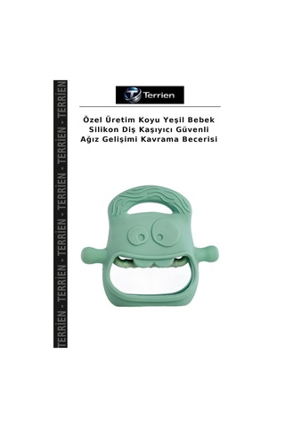 Özel Üretim Koyu Yeşil Bebek Silikon Diş Kaşıyıcı Güvenli Ağız Gelişimi Kavrama Becerisi