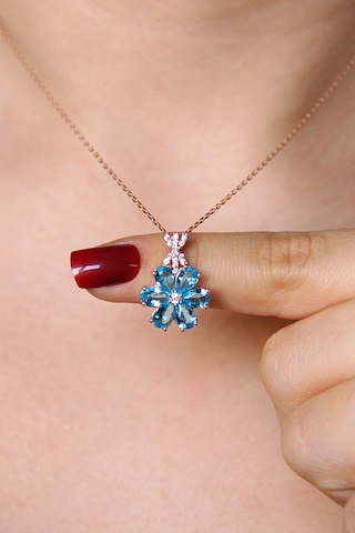925 Ayar Gümüş Mavi Taşlı Rose Çiçek Kolye - 23167202 Rose Gold