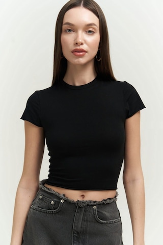 Mai Collection 2734 - El Amor Siyah Penye Crop Mor - Siyah