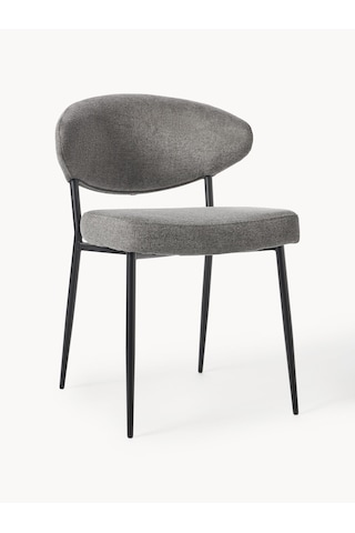 Adele Döşemeli Sandalye Seti 2 Adet - Minimalist Tasarım, 25.000 Martindale, Metal Ayaklı Gri - Siyah